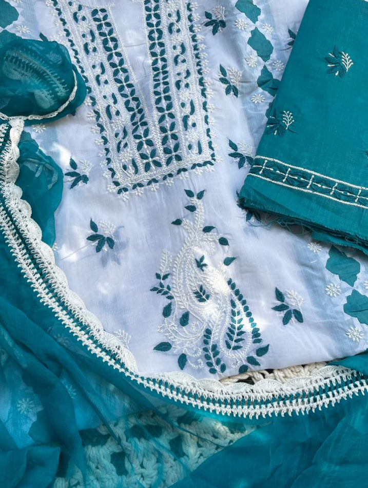 Ensemble Chikankari en Voile Pur Coton
