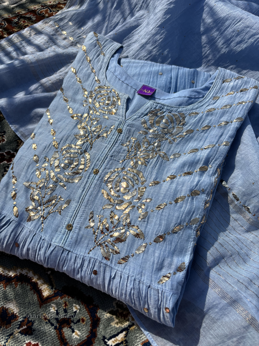 Cylati Blue Mulmul A-line Tunic Set