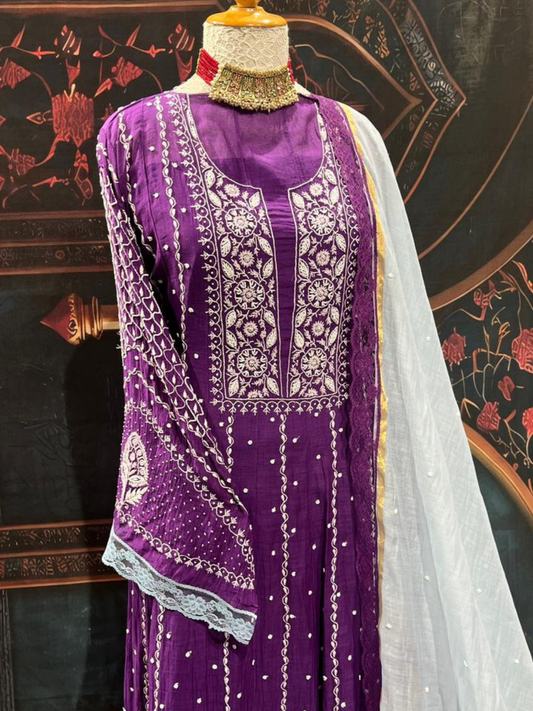Festive Ready Mulmul Chikankari Anarkali Set