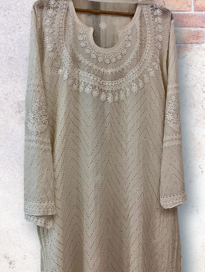 Refined Radiance Handcrafted Mulmul Chanderi Kurta & Dupatta Set