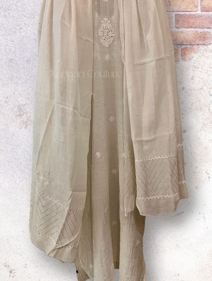 Refined Radiance Handcrafted Mulmul Chanderi Kurta & Dupatta Set