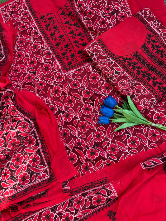 Elegant Unstitched Cotton Chikankari Set