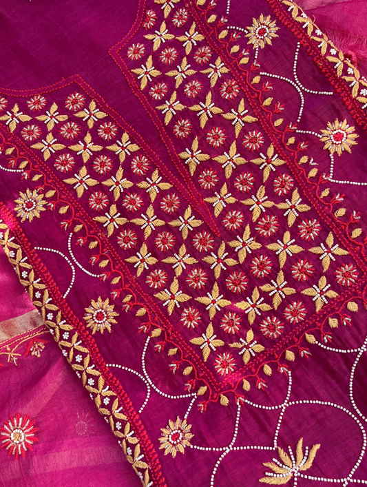 Unstitched Mulmul Chikankari Ensemble