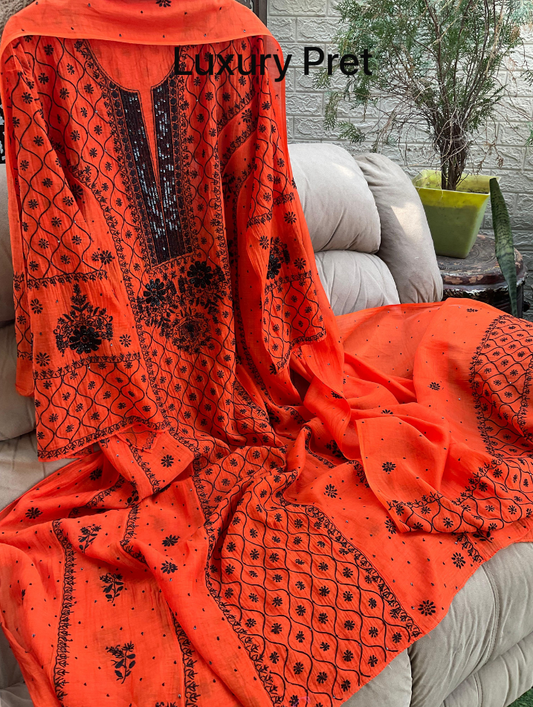 Mulmul Chanderi Anarkali Set