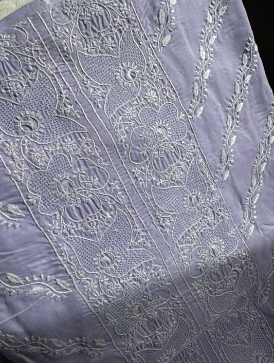 Loom Cotton Voile Suit Set with Fine Chikankari & Haath Jaali Work with Chiffon Dupatta