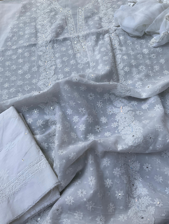 Cotton Voile 3-Piece Chikankari Set