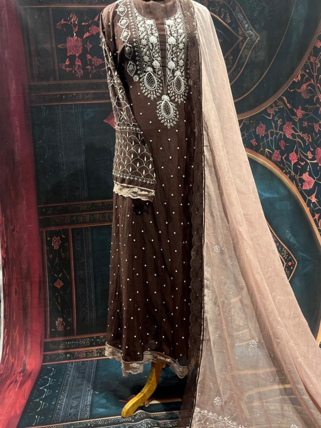 Mulmul Chikankari Anarkali Set – Kurta & Dupatta