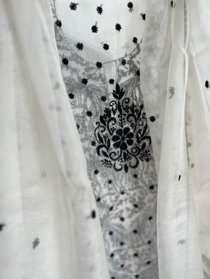 Exquisite Silk Organza Chikankari Ensemble