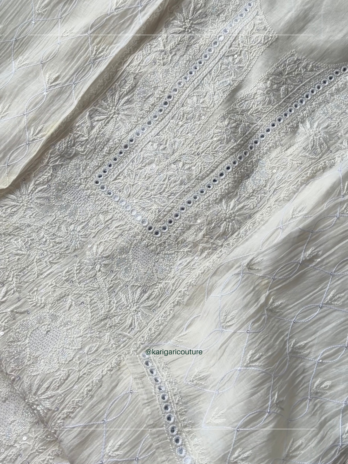 Ensemble Kurta Mulmul pur avec broderie Chikankari miroir et Dupatta fait main (Lot de 3) (Non cousu)
