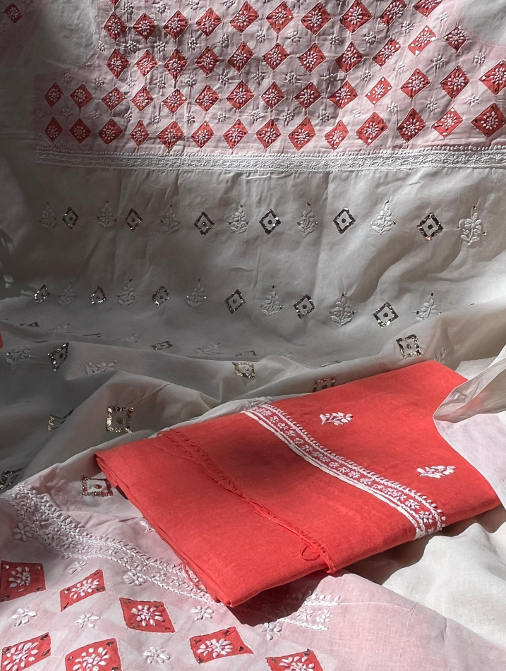 Cotton Voile Chikankari Appliqué Ensemble