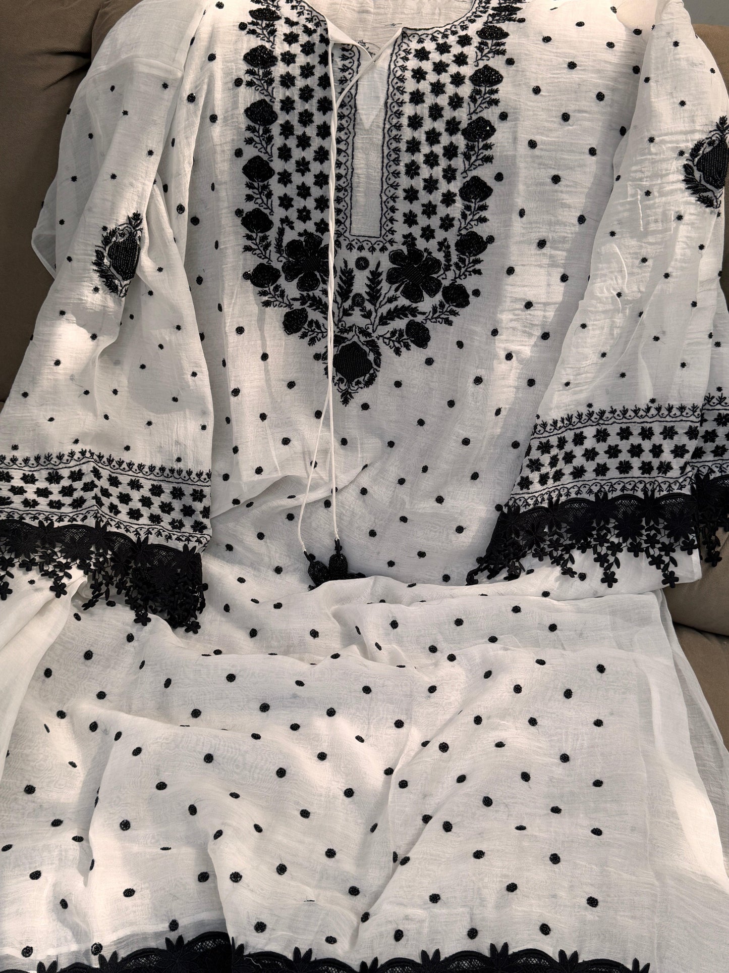 White Mulmul Kurta Suit Set