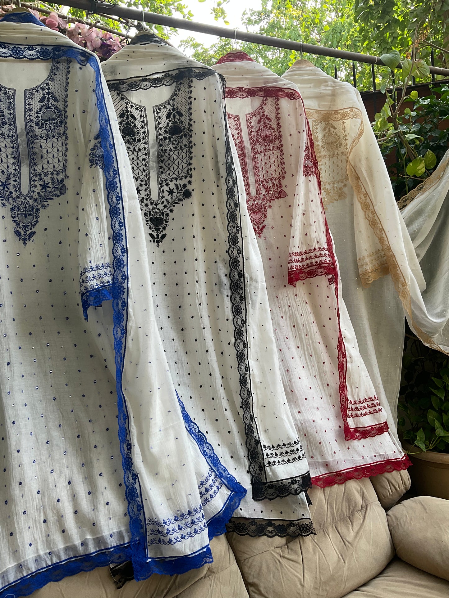 Pure Malmal Kurta Set with Kat Dana & Mirror Work with Handcrafted Malmal Dupatta (Set of 3) (Semi-stitched)