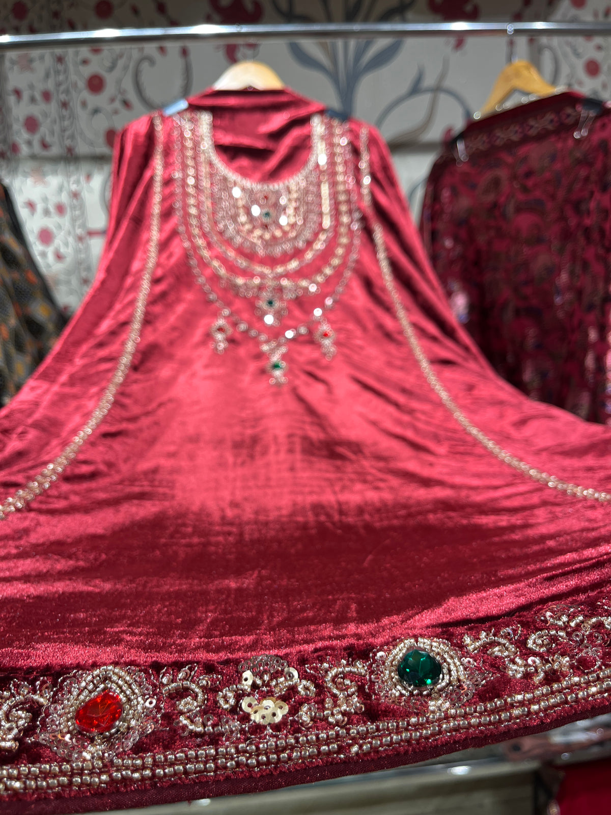 Pure Velvet Suit Set with Zardozi, Dabka & Crystal Handwork (Set of 3) (Unstitched)