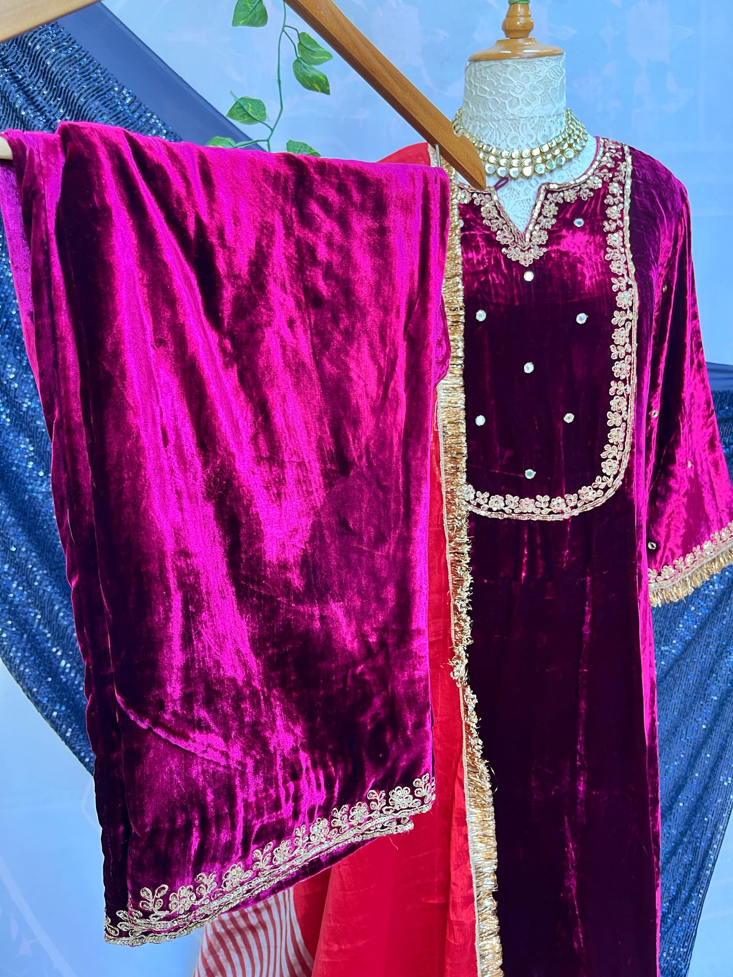 Regal Silk Velvet Suit with Ethereal Tissue Dupatta