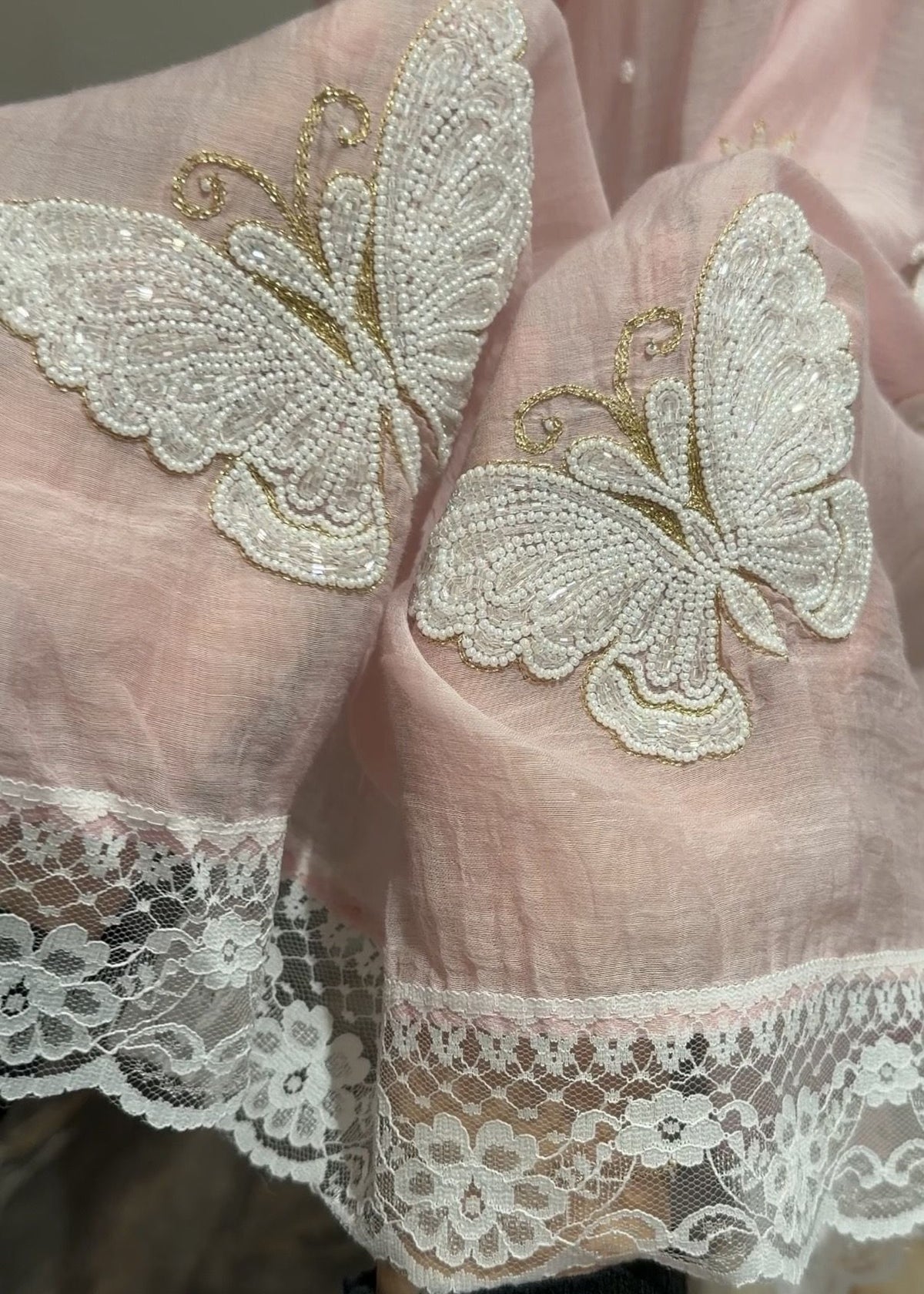 Ensemble Kurta Mulmul Rose Poudré Éthéré Flutter