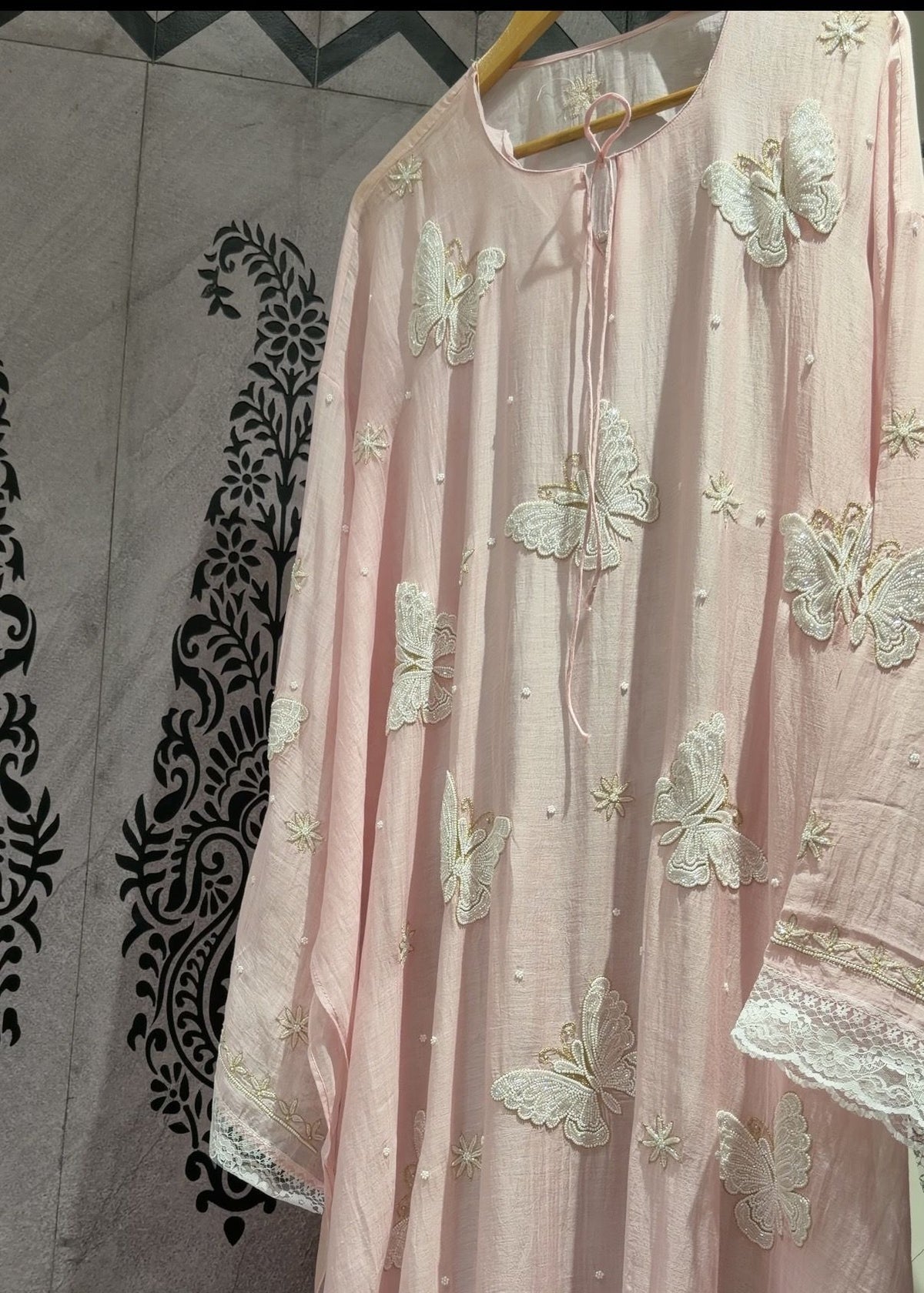 Ensemble Kurta Mulmul Rose Poudré Éthéré Flutter