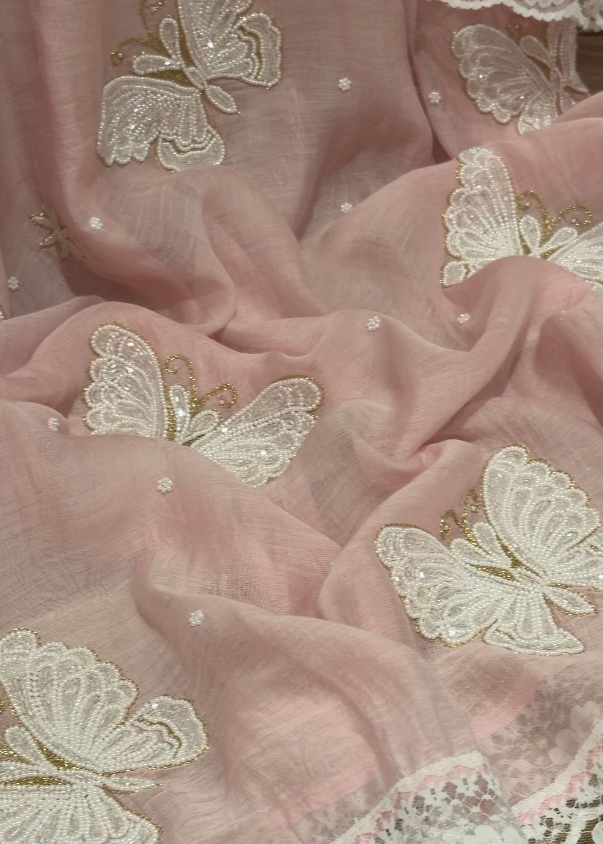 Ensemble Kurta Mulmul Rose Poudré Éthéré Flutter
