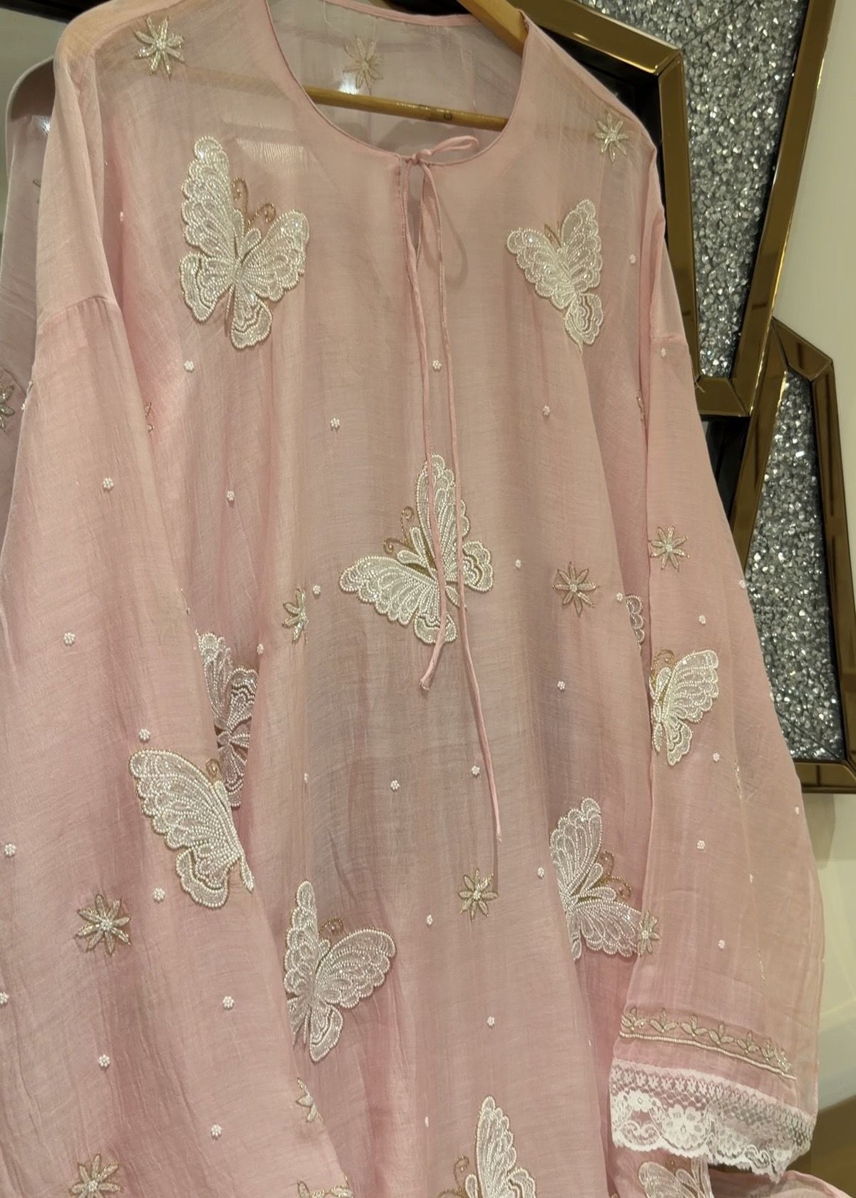 Ensemble Kurta Mulmul Rose Poudré Éthéré Flutter
