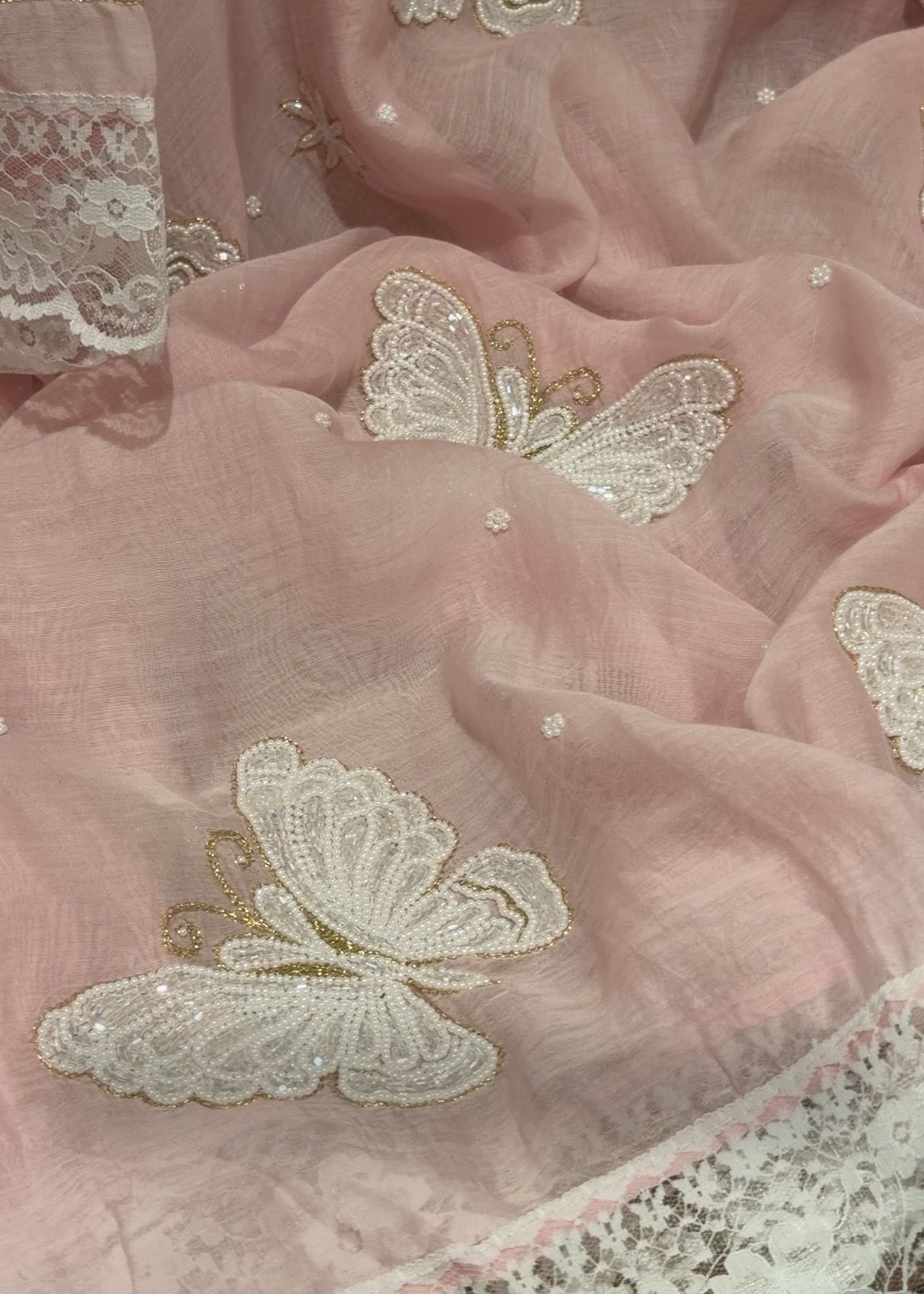 Ensemble Kurta Mulmul Rose Poudré Éthéré Flutter