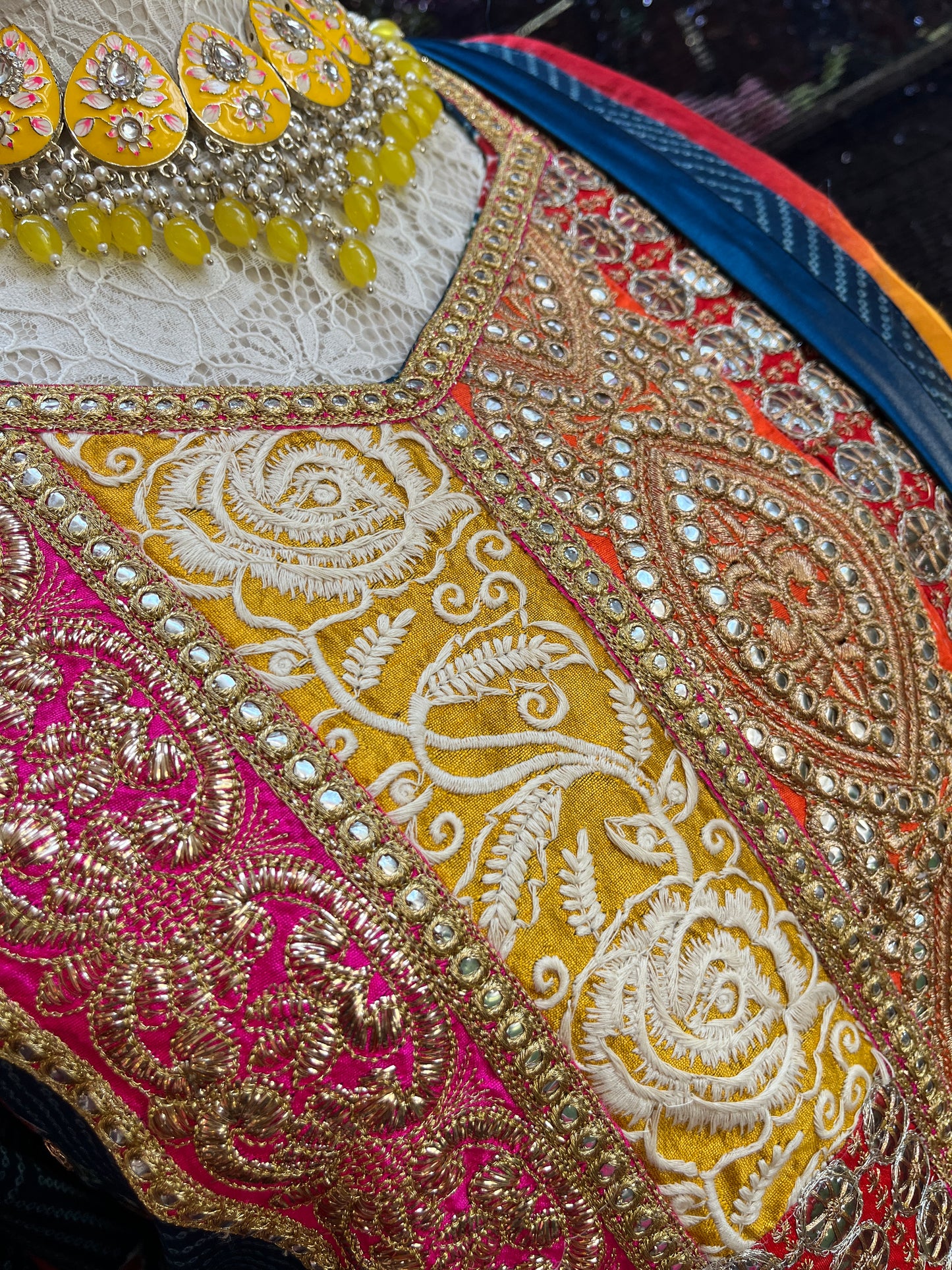 Cotton Silk Bandhani Kurta Set with Mirror Work & Mulmul Dupatta