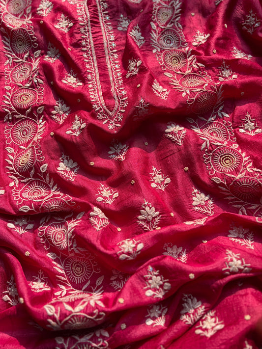 Rani Regal Pure silk Tussar unstitched Kurta and Dupatta Set