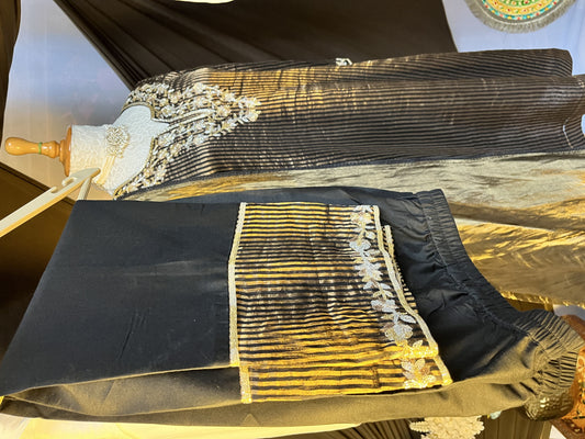 Black and Golden Tissue Kurta Set