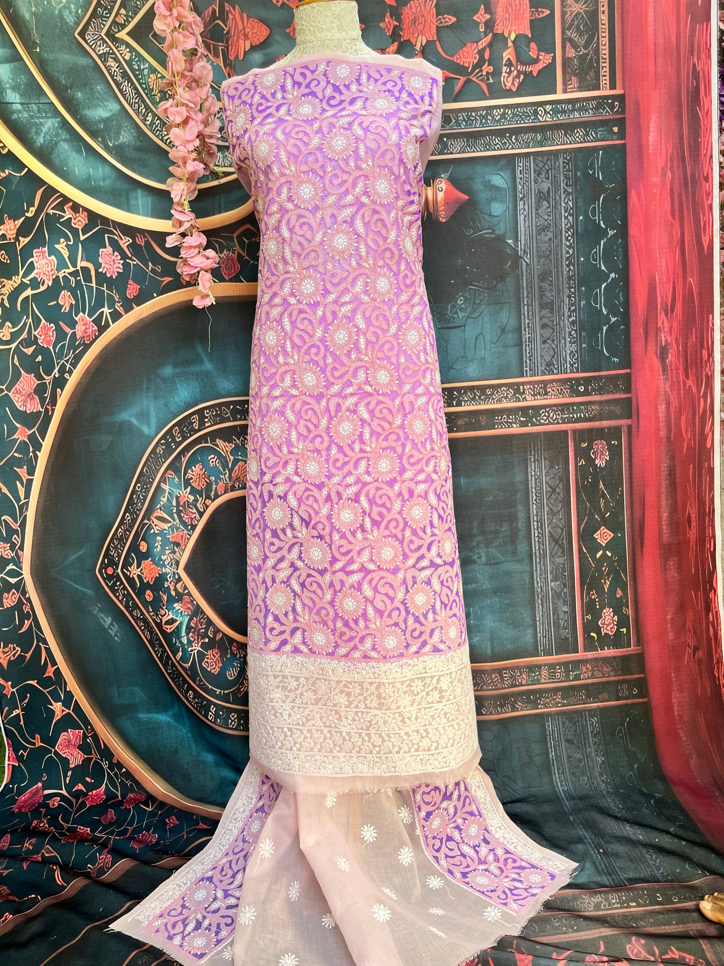 Pure unstitch cotton kurta with beautiful & fine chikankari net appliqué work