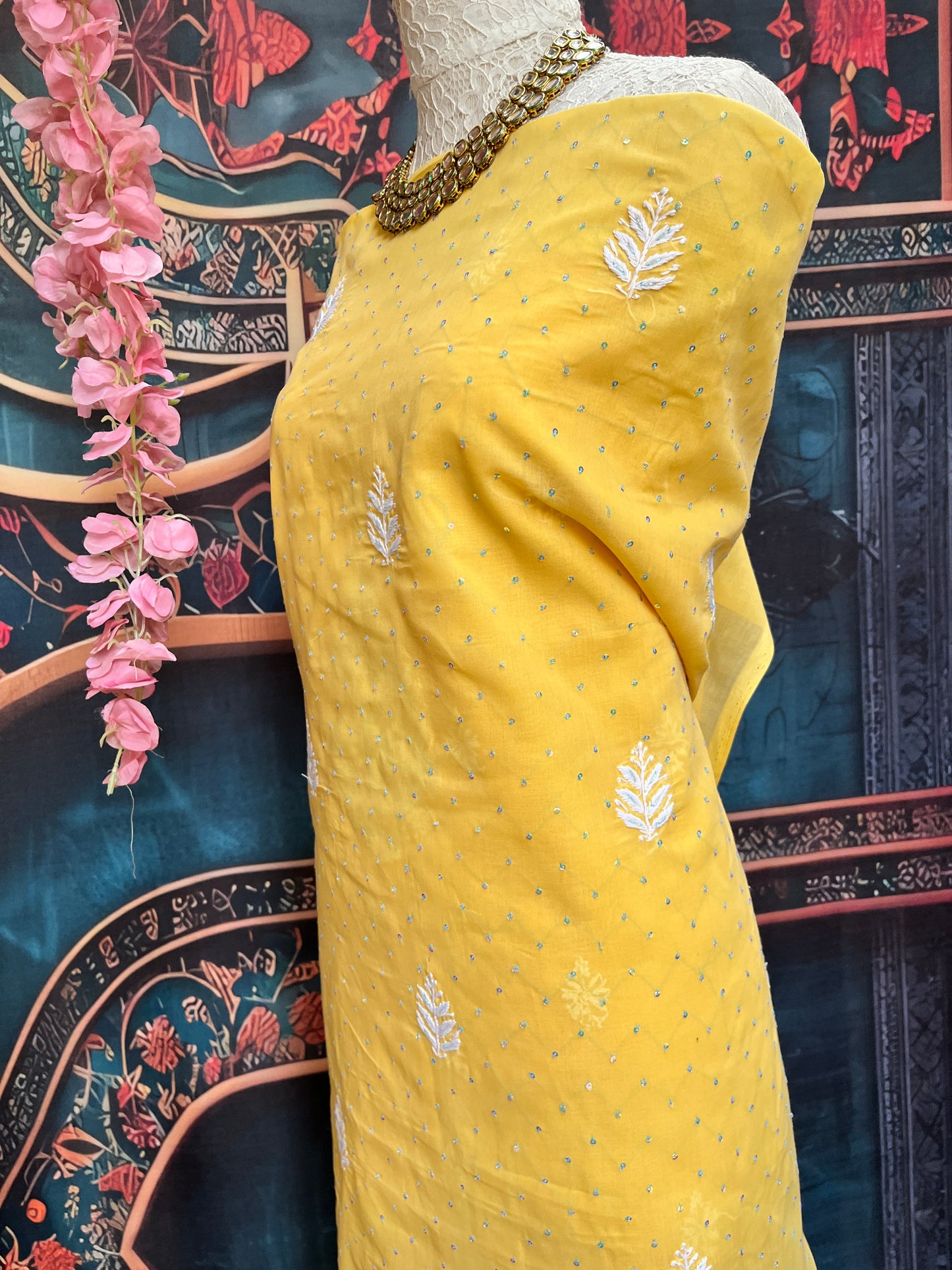 Yellow unstitched cotton kurta