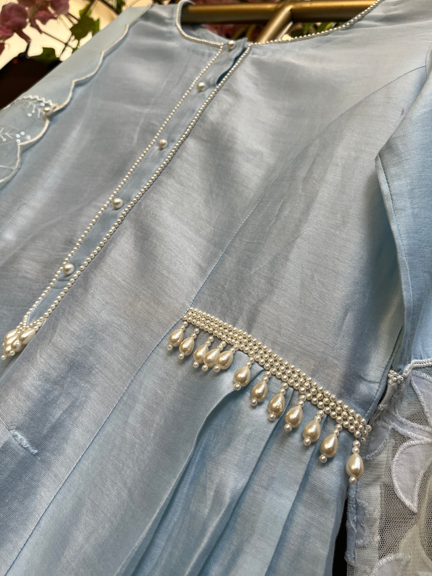Sky-blue A-line Anarkali