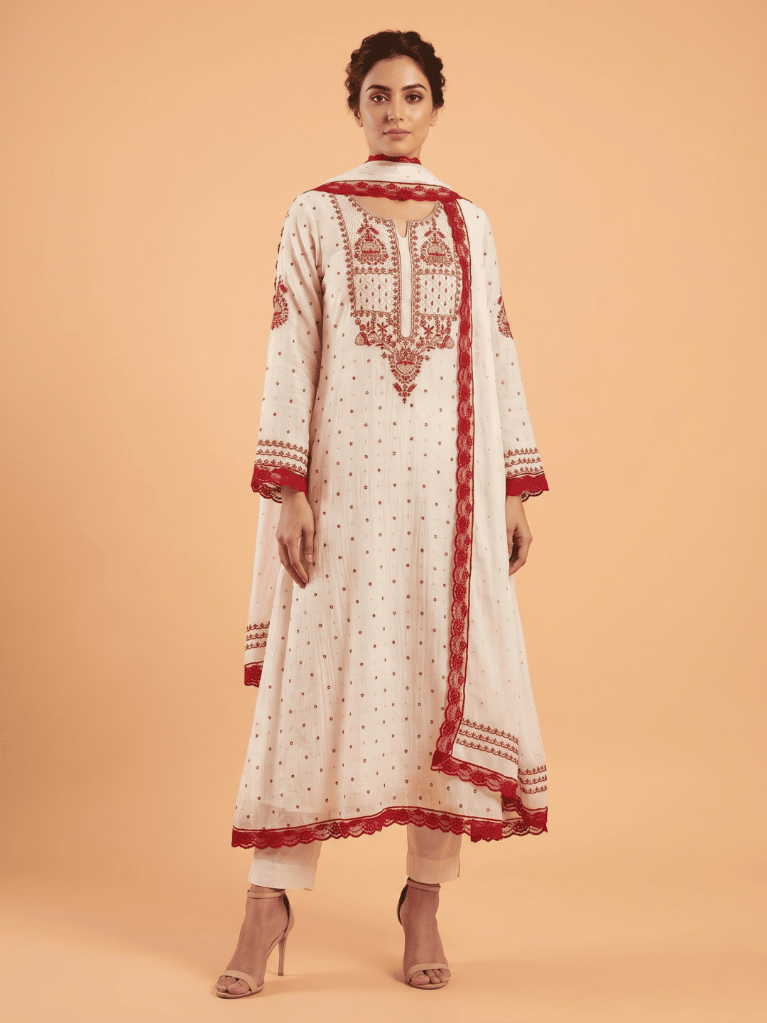 Pure Malmal Kurta Set with Kat Dana & Mirror Work with Handcrafted Malmal Dupatta (Set of 3) (Semi-stitched)