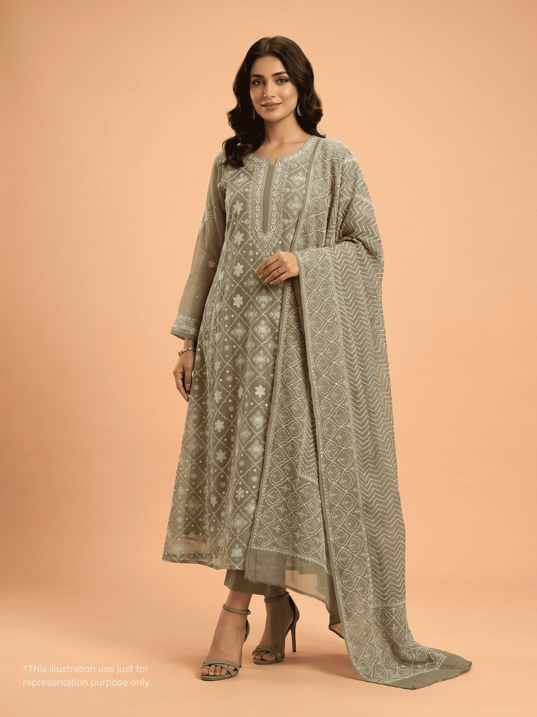 Pure Mul Chanderi Kurta Set with Chikankari & Mukaish Work with Boota Detailed Dupatta (Set of 3) (Semi-stitched)