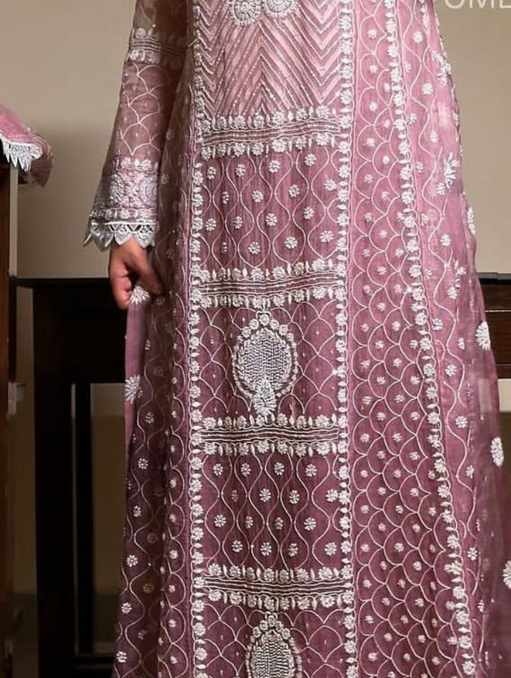 Timeless Mulmul Anarkali Handcrafted Chikankari with Pearls, Cutdana & Patti Work