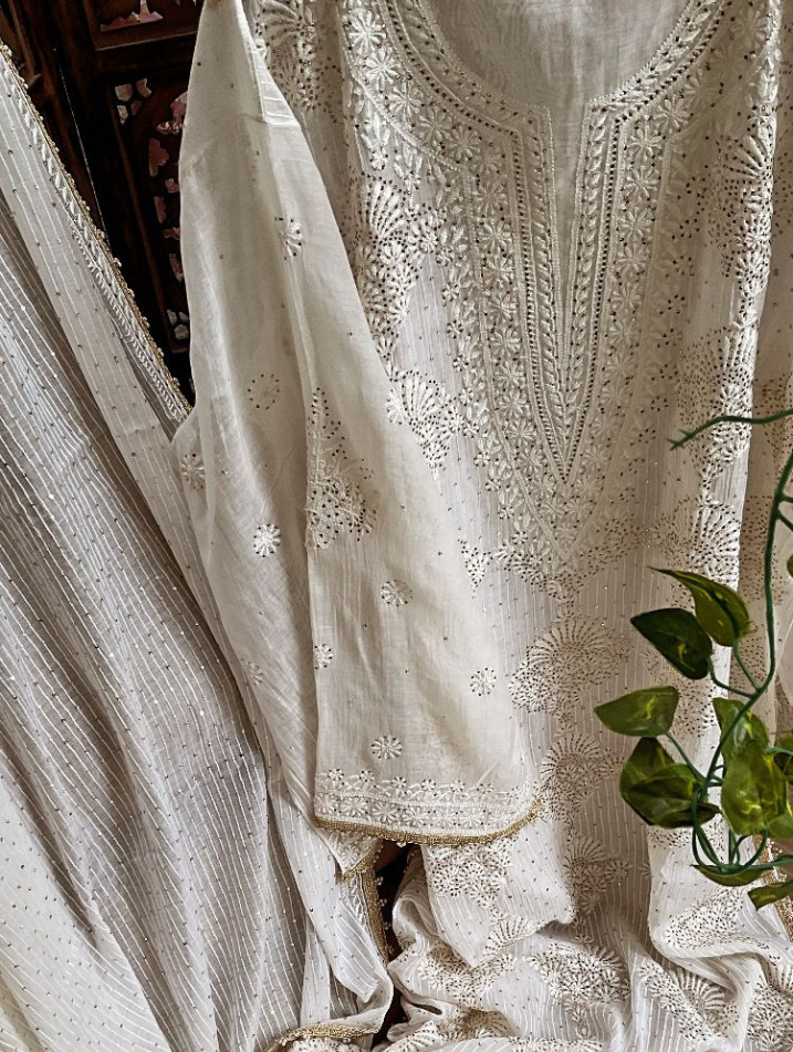 Mulmul Chanderi kurta dupatta set
