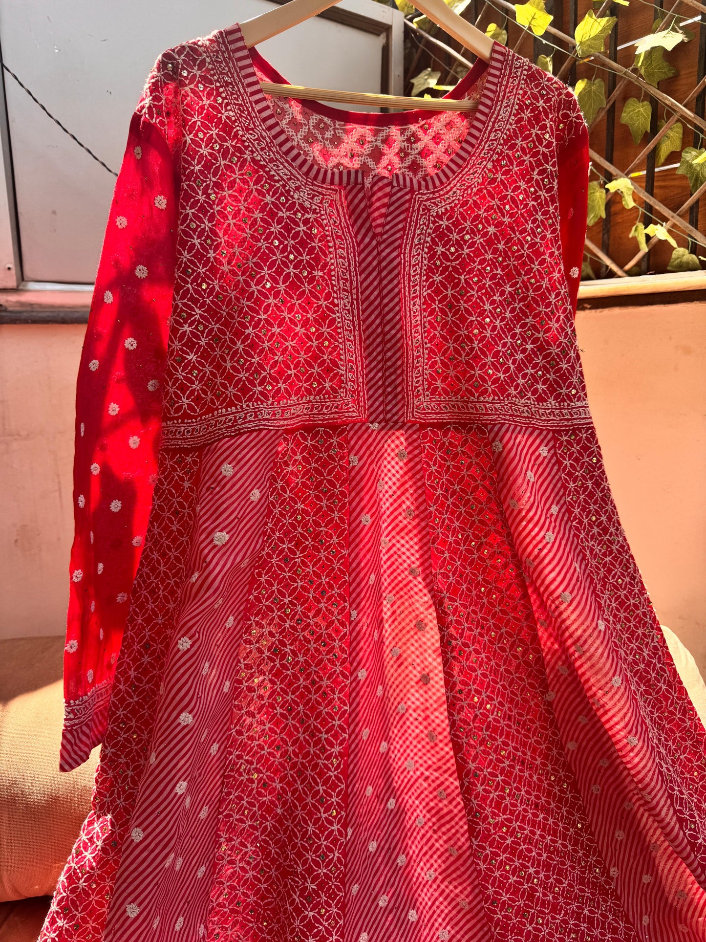 Pure Cotton Anarkali in Lehriya