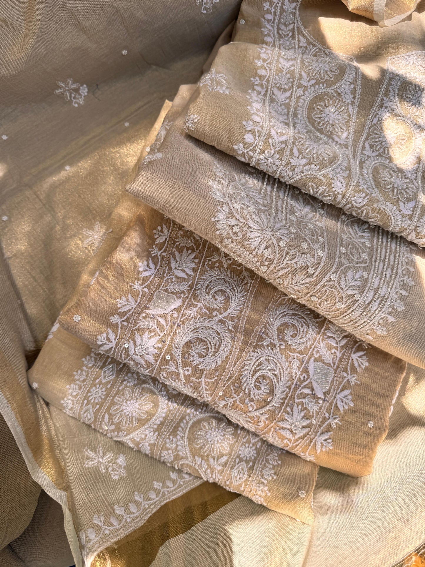 Golden Chanderi Tissue Kurta n Dupatta On Sale