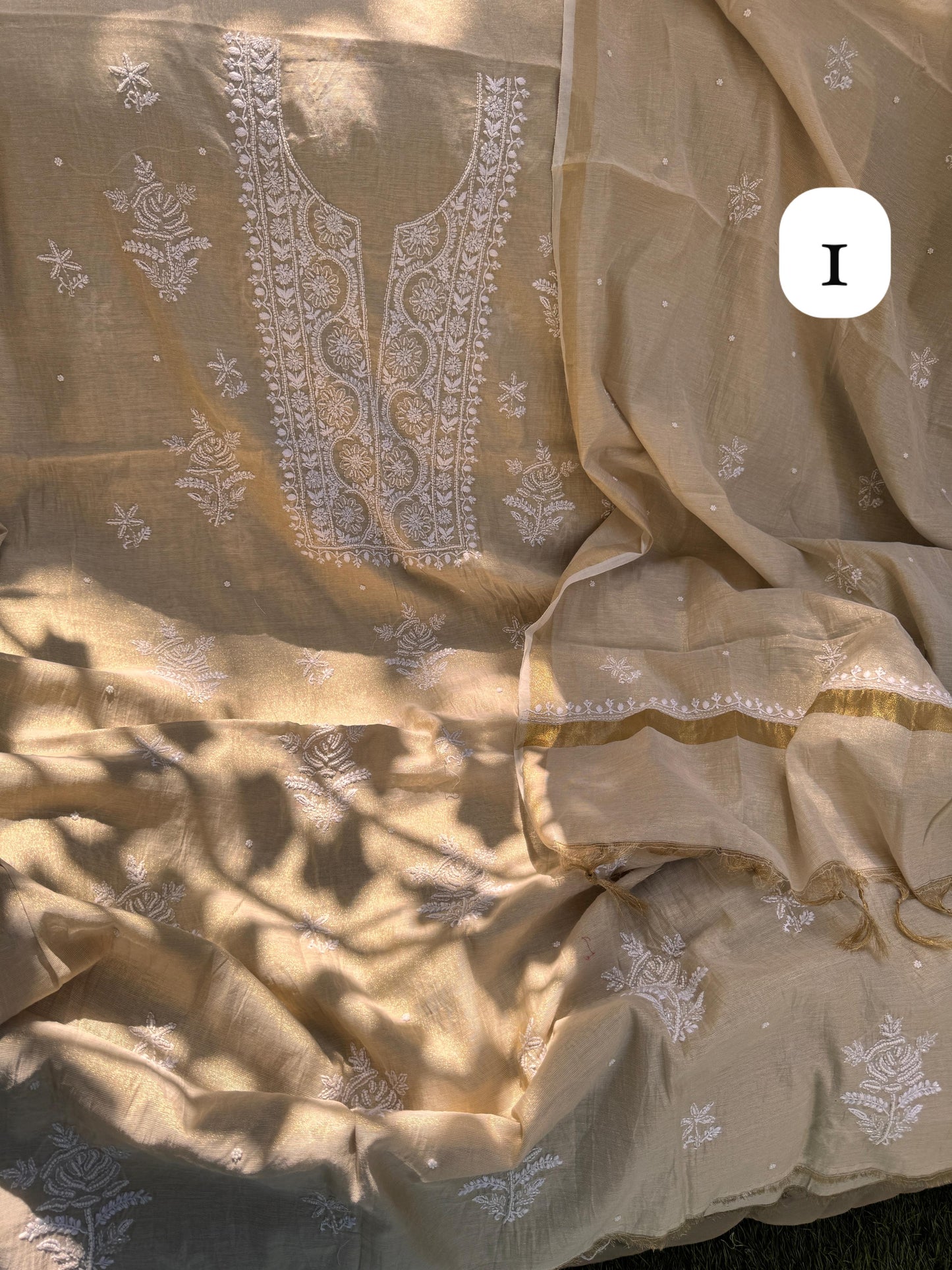 Golden Chanderi Tissue Kurta n Dupatta On Sale