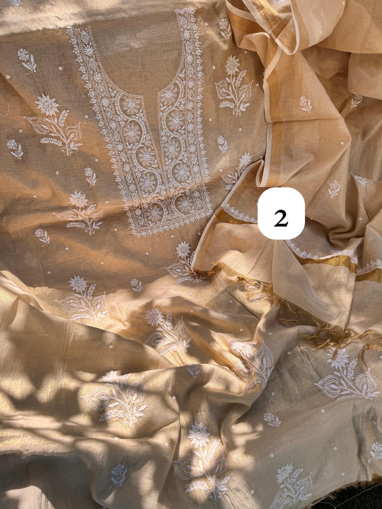Golden Chanderi Tissue Kurta n Dupatta On Sale