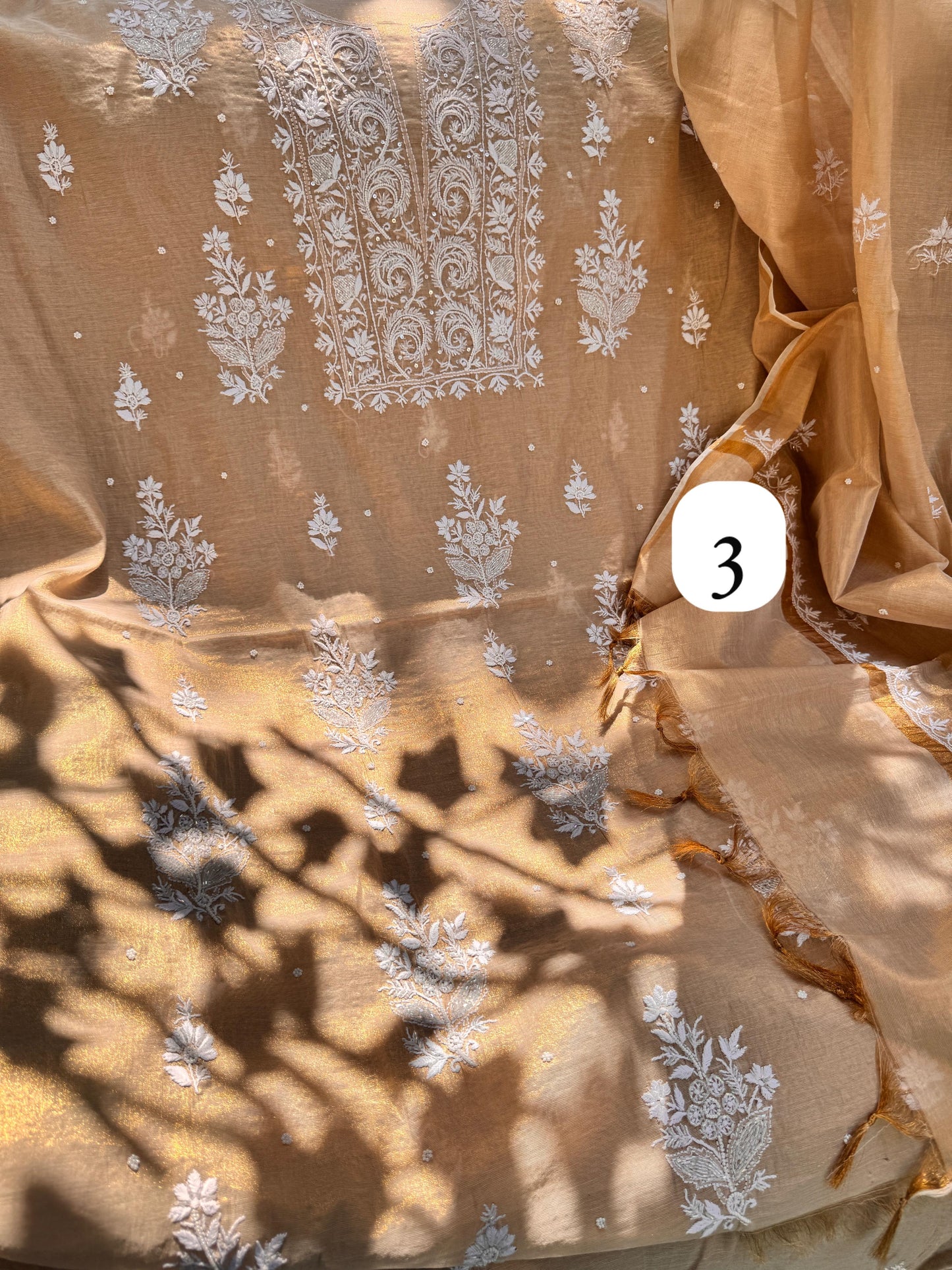 Golden Chanderi Tissue Kurta n Dupatta On Sale