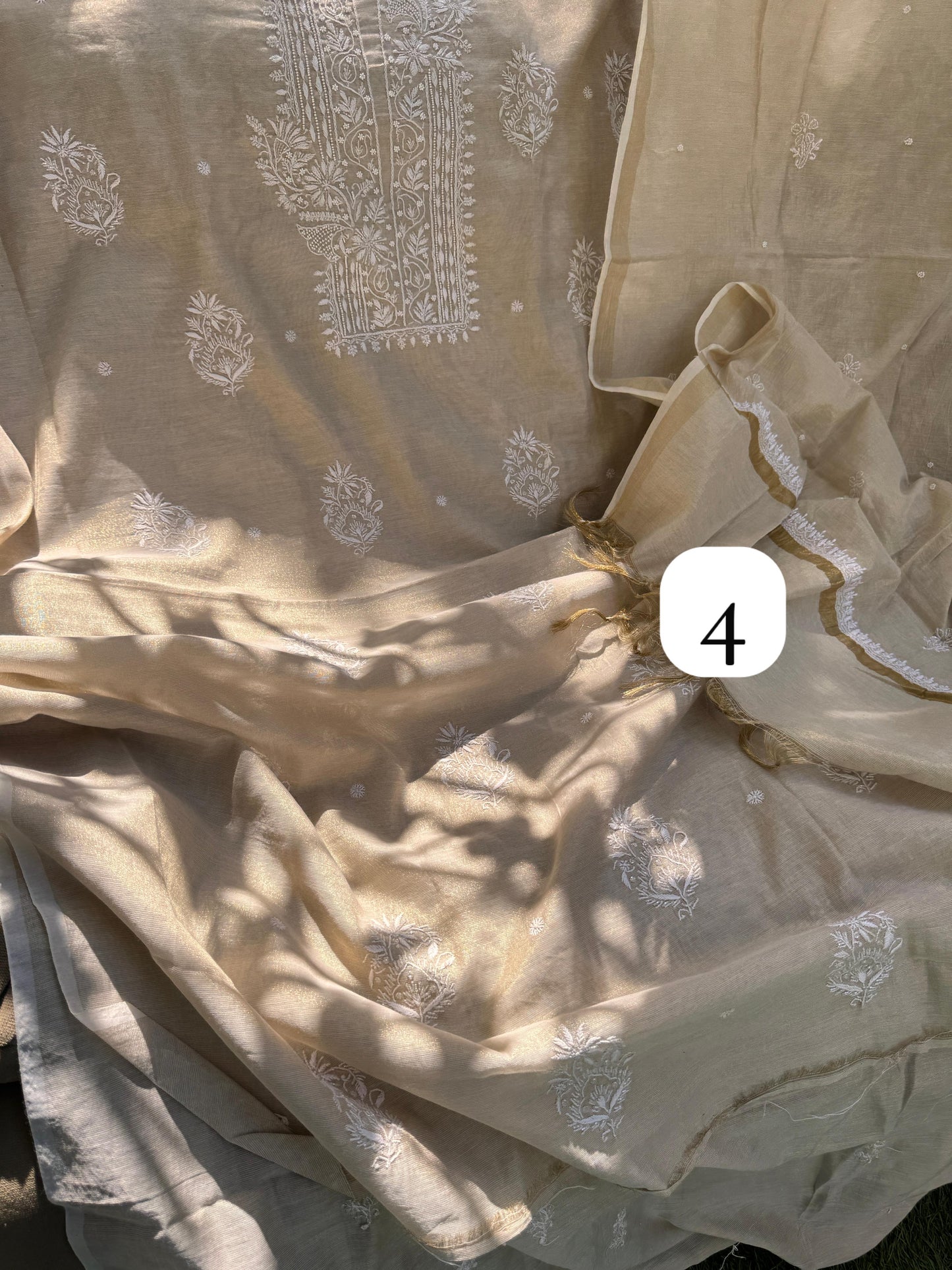 Golden Chanderi Tissue Kurta n Dupatta On Sale