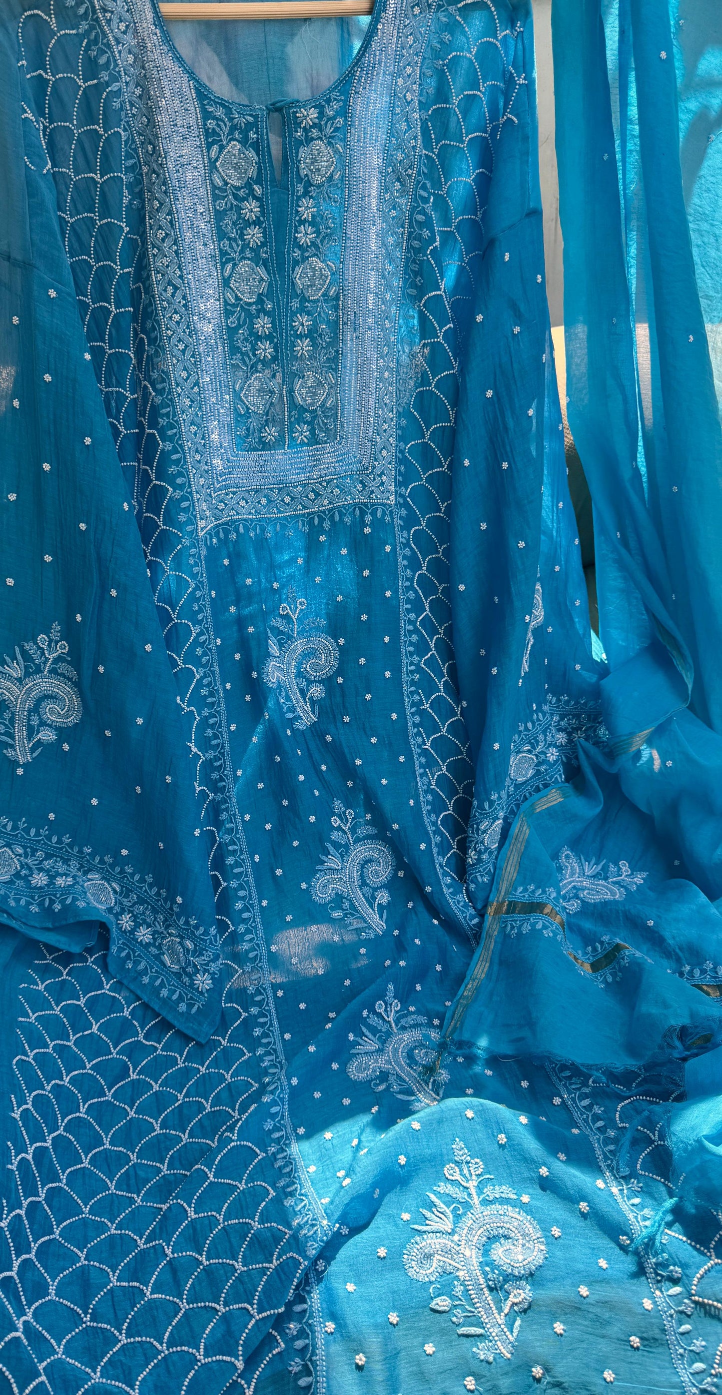 Semi-stitched Mulmul Kurta with Gorgeously Embroidered Dupatta