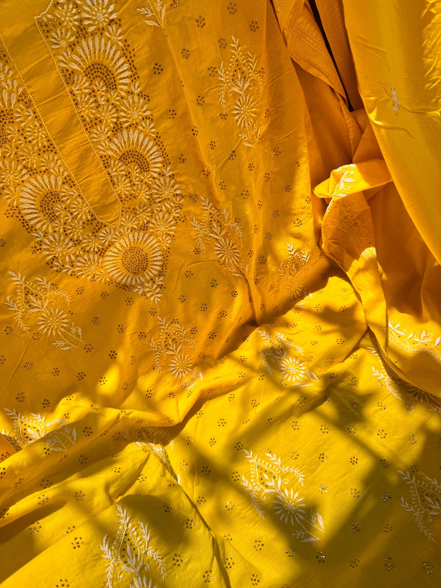 On Sale Unstitched Cotton Kurta with Chikankri work