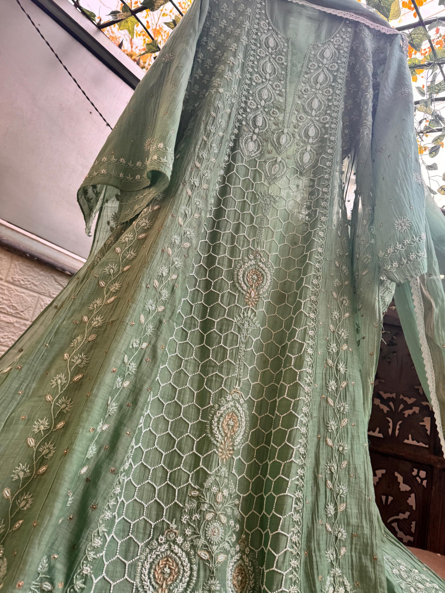 EXCLUSIVE CHIKANKARI MULMUL ANARKALI