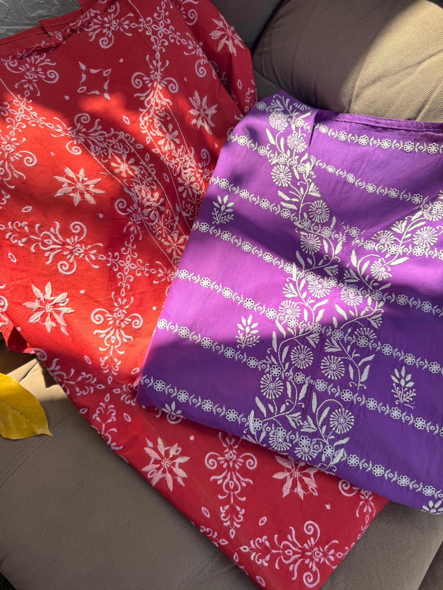 Semistiched Cotton Kurta with Chikankri work