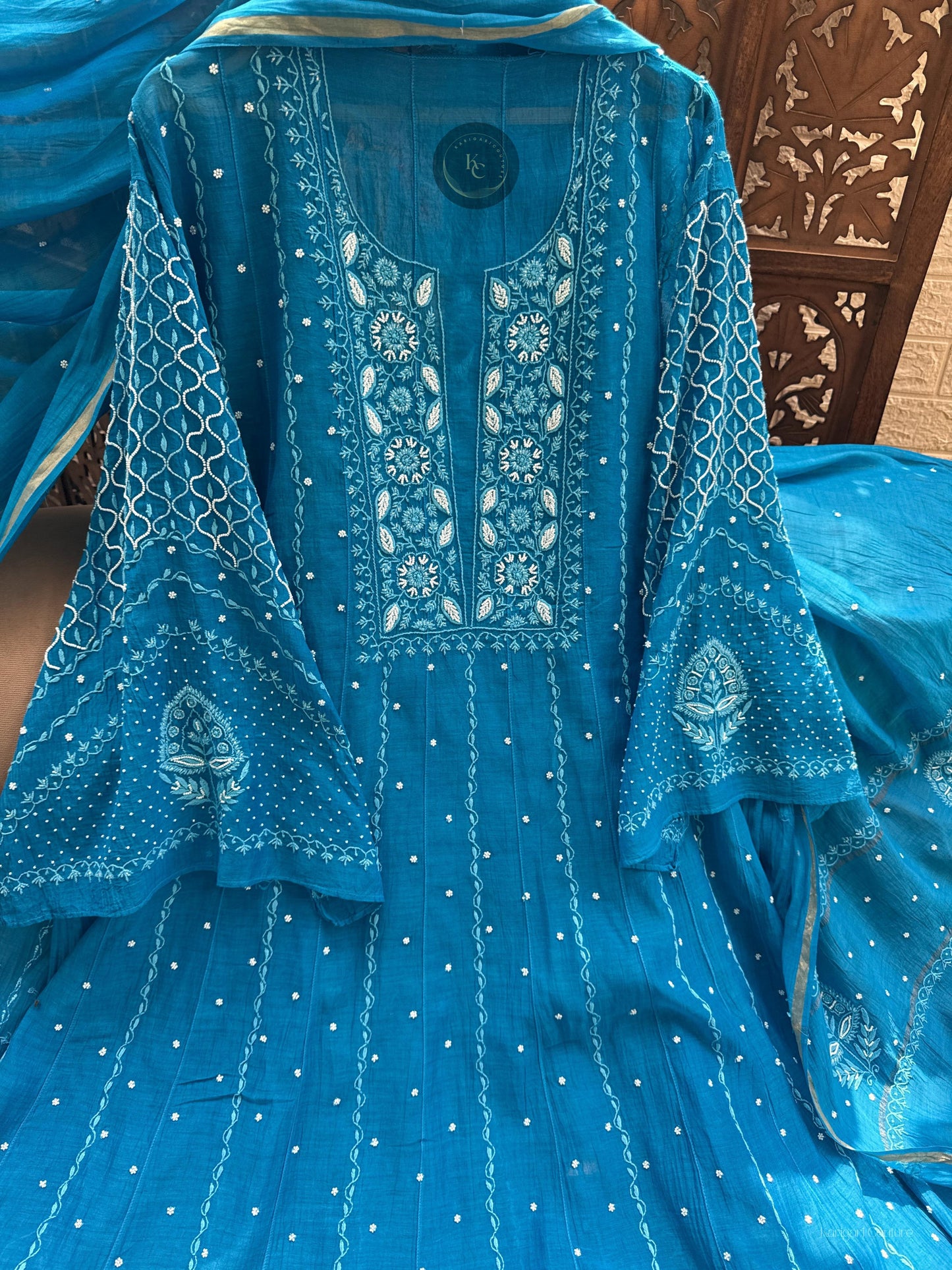 Regal Ferozi Anarkali with Intricate Chikankari & Cutdana Work