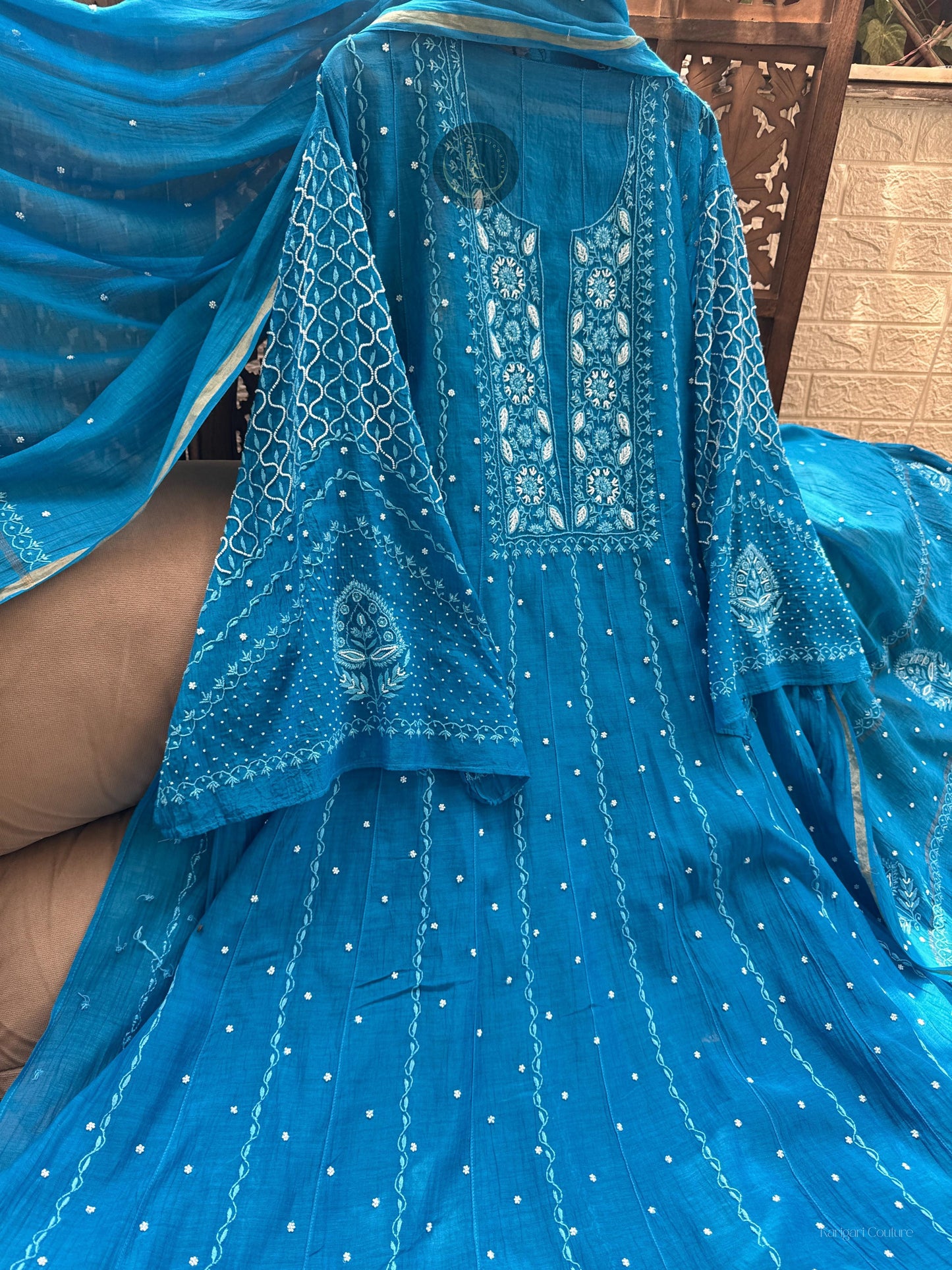 Regal Ferozi Anarkali with Intricate Chikankari & Cutdana Work