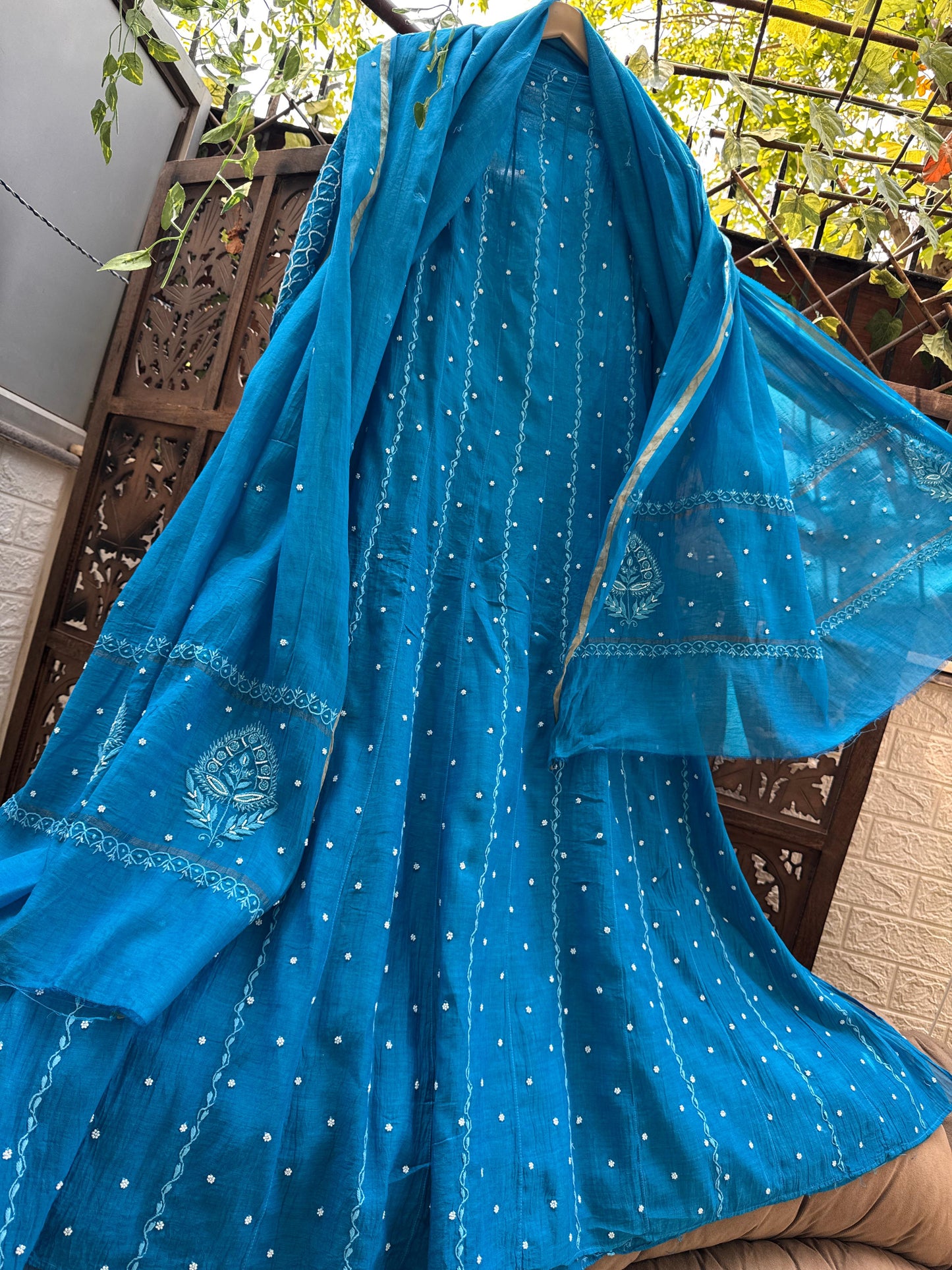 Regal Ferozi Anarkali with Intricate Chikankari & Cutdana Work