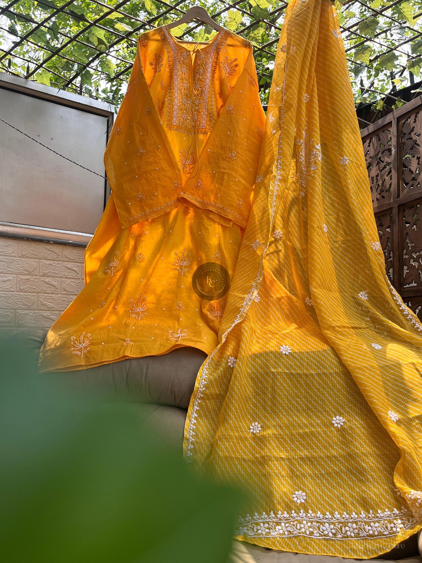 Haldi Yellow Chanderi Kurta Set with Kota Leheriya Dupatta