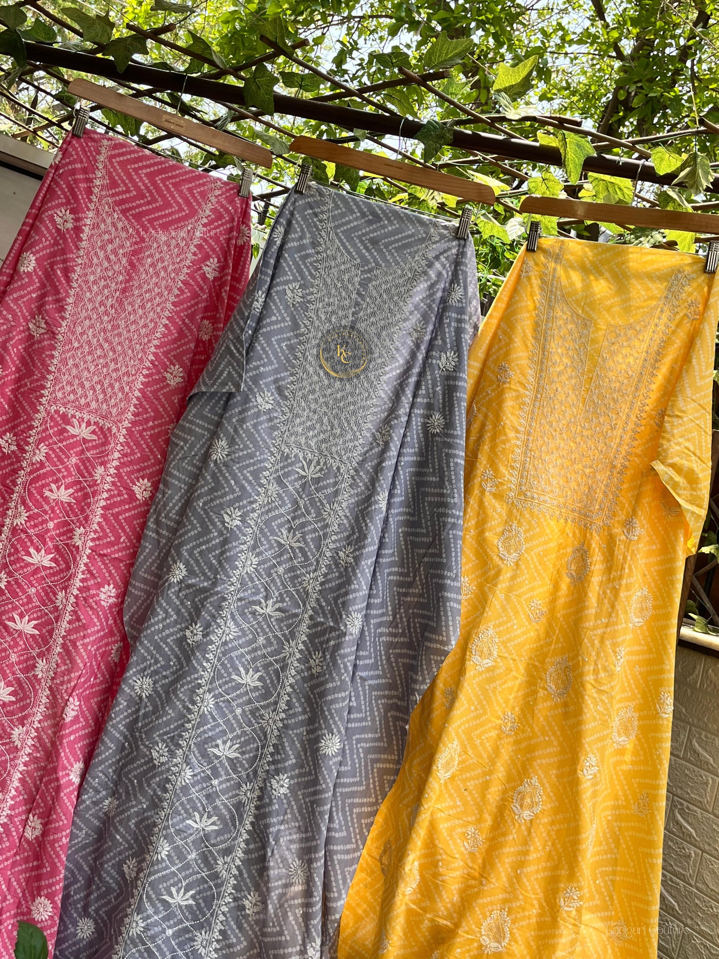 A Gentle Grace Bandhani Prints Adorned with Chikankari & Cutdana