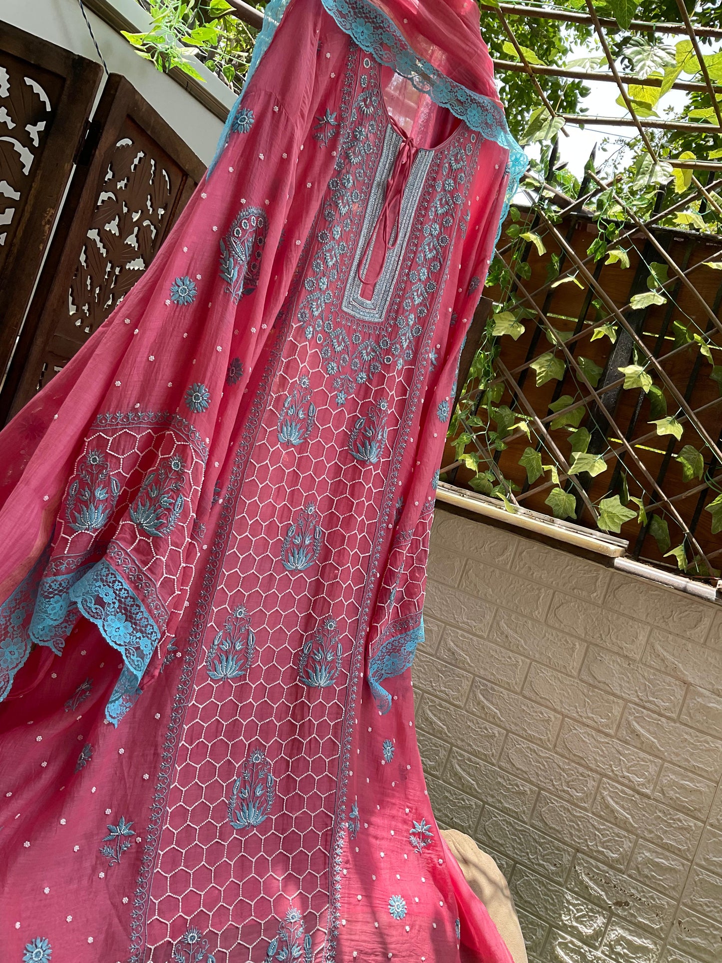 Gulabi Grace Hand Embroidered Malmal Chikankari Set