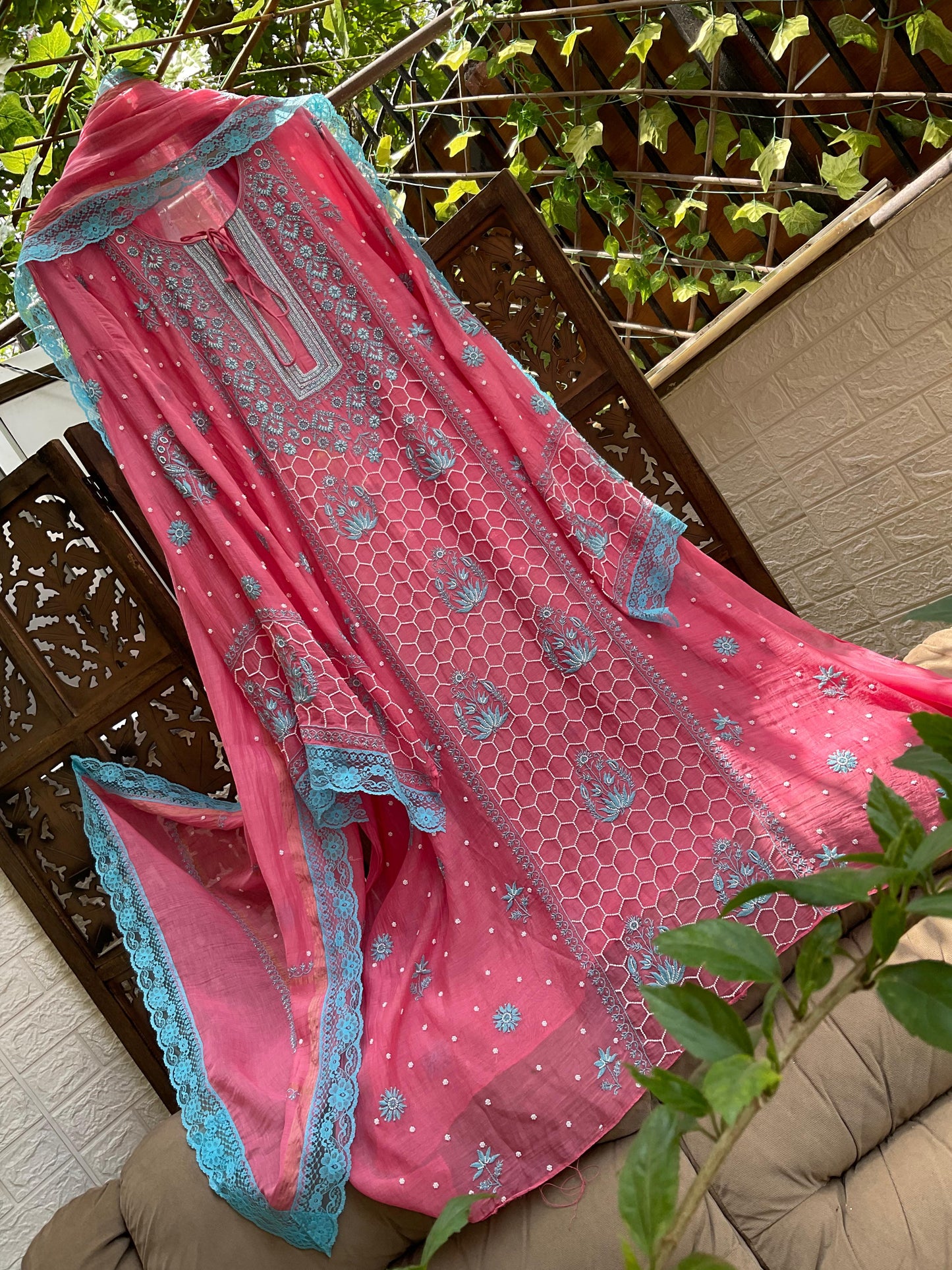 Gulabi Grace Hand Embroidered Malmal Chikankari Set